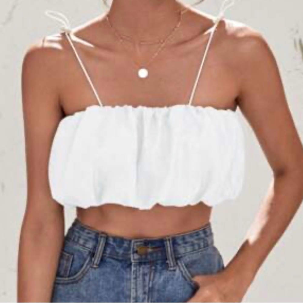 SHEIN White Ruffled Crop Top with Adjustable Strap